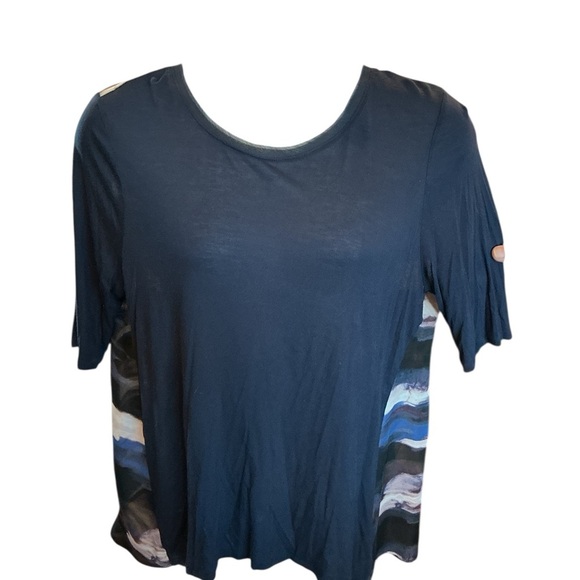 Simply Vera Vera Wang Mixed Media Tunic Top w/ Pleated Chiffon Back | Navy | XL - Picture 1 of 8